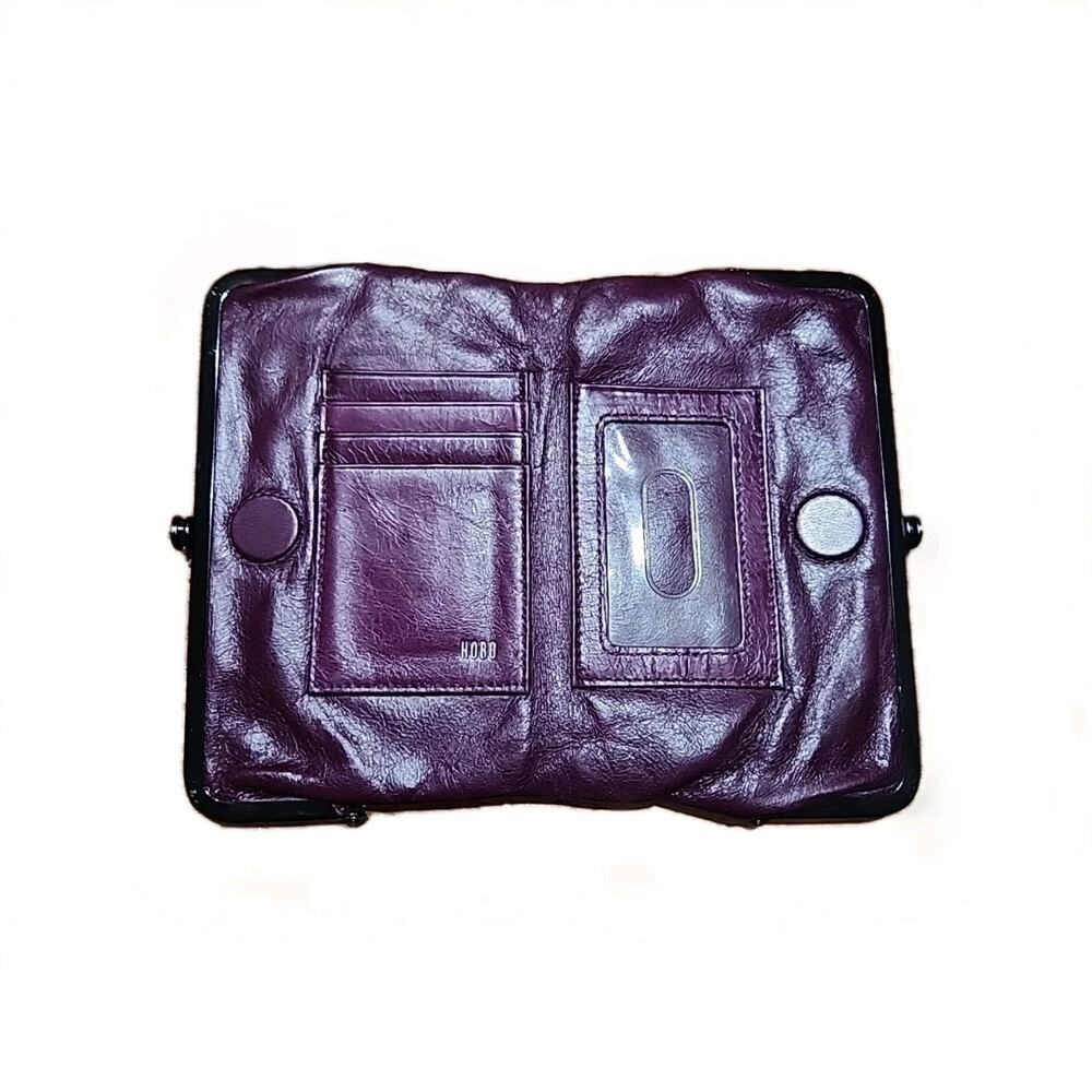 HOBO Lauren Double Frame Clutch Retired Eggplant Smooth Leather Wanderlust In. - Picture 3 of 9